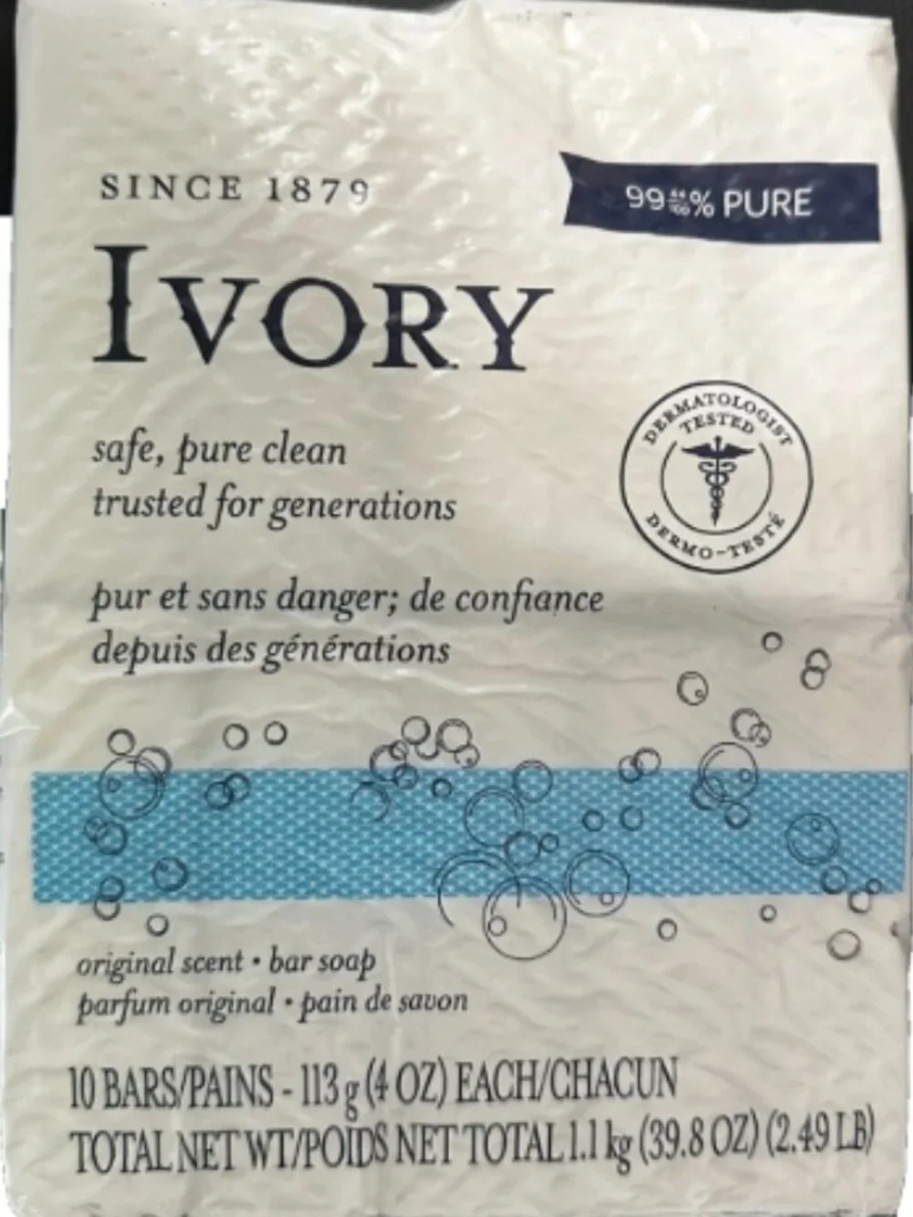 Ivory Gentle Bath Bar Soap 10 Pack 4Oz Original Scent Pure Plant-Based